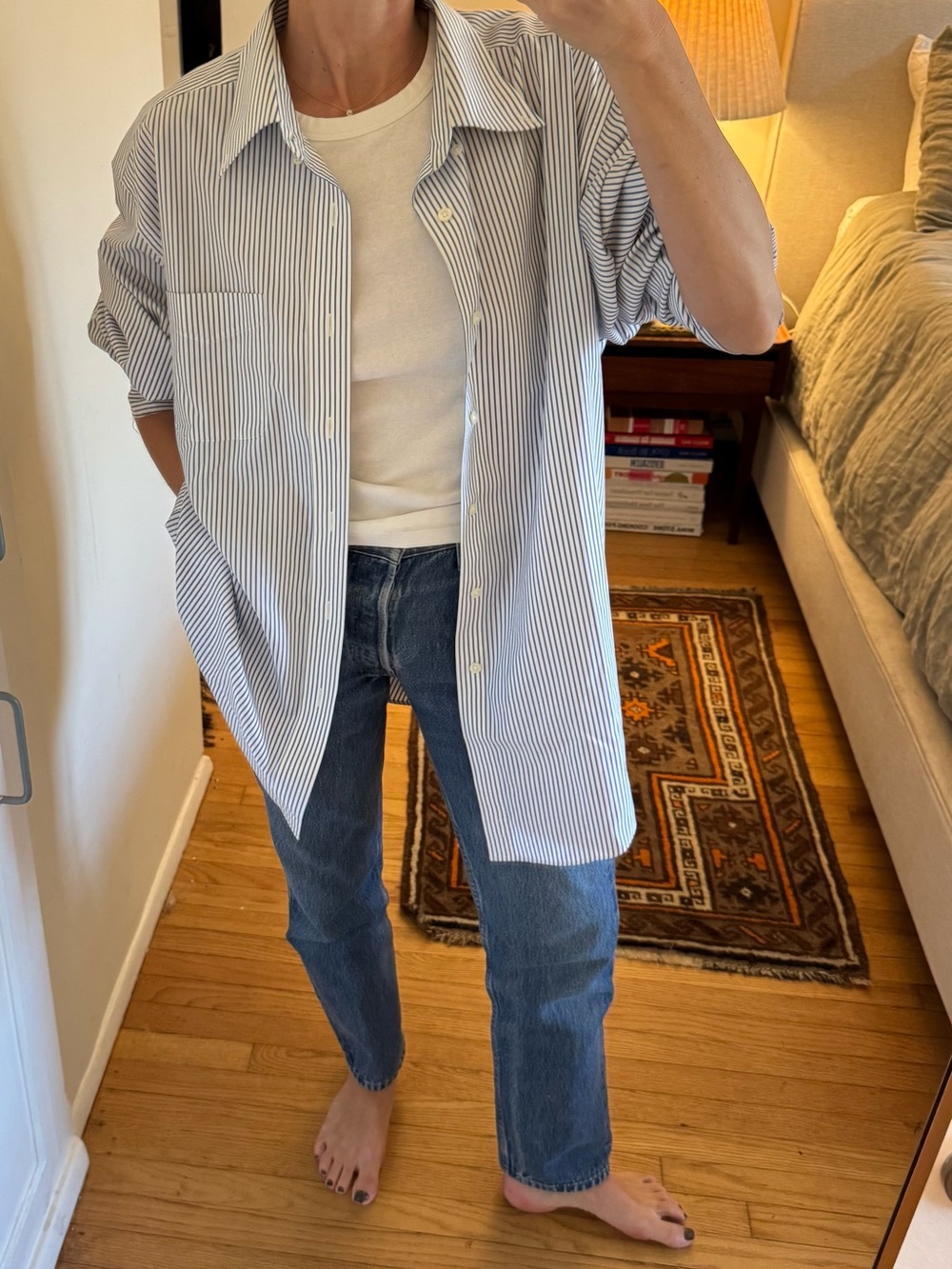 L.L. Bean Blue and White Striped Button-Down Shirt